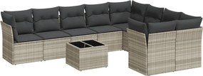 vidaXL 10 részes világosszürke polyrattan kerti ülőgarnitúra párnákkal