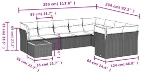 10 részes fekete polyrattan kerti ülőgarnitúra párnákkal