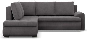 Tokio sarokkanapé, L alakú háttámlával, 2 ágyneműtartóval, kordbársony, baloldali, szürke