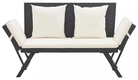 fekete polyrattan kerti pad párnákkal 176 cm