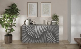 SNAKE háromajtós komód, betonhatású laminált testtel és szürke, díszített mintázatú előlapokkal