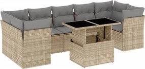 vidaXL 8 részes bézs polyrattan kerti ülőgarnitúra párnával
