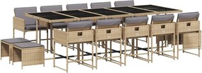 vidaXL 15 részes vegyes bézs polyrattan kerti étkezőgarnitúra párnával