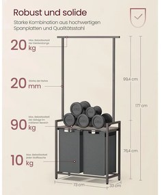 Szennyeskosár polccal és akasztóval, szürke