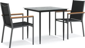 vidaXL 3 részes fekete textilén és acél kerti pihenőgarnitúra