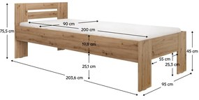 Egyszemélyes ágy 90x200 cm Boyard (artisan tölgy). 1119503