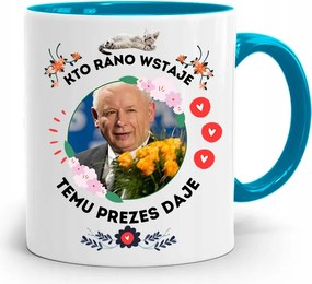 Kék Vicces Bögre Jaroslaw Kaczynski fényképes nyomattal