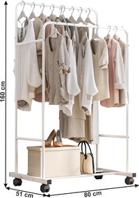 Kétsoros mozgatható akasztó, polccal, fehér, ILIANA