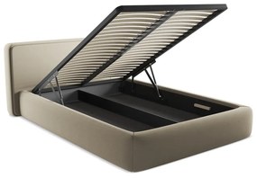 Bézs kárpitozott ágyneműtartós franciaágy ágyráccsal 140x200 cm Kiana – Makamii