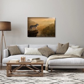 Egy farkas képe a sziklán (üvegen) (70x50 cm)