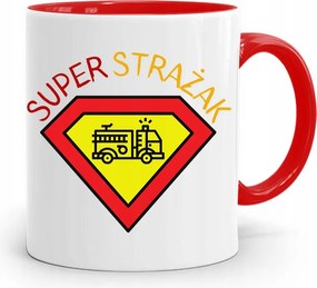 Piros Bögre Tűzoltónak Szuper Tűzoltó Ajándék fényképes nyomtatással