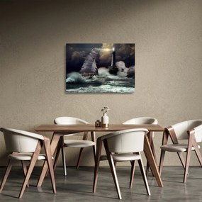 Kép - Viharos hullámokon áthajózó hajó (üvegen) (70x50 cm)