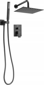 Esőzuhany szett 25 cm szögletes, fali csapteleppel, fekete
