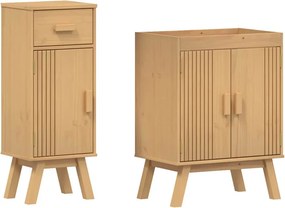 vidaXL Fürdőszoba bútor szett fiókkal 2 pcs Barna Tömör fenyőfa
