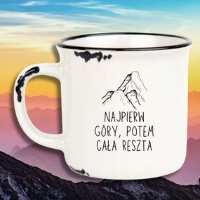 Bögre Fehér Retro Vicces Ajándék Először A Hegyek