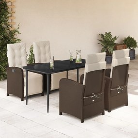 5 részes barna polyrattan kerti étkezőgarnitúra párnákkal