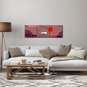 Kép - A Fuji-hegy illusztrációi (órával) (90x30 cm)