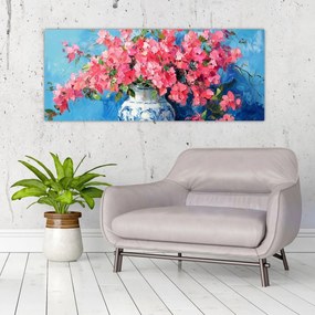 Kép - Váza rózsaszín virágokkal (120x50 cm)