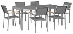 Hatszemélyes szürke gránit étkezőasztal szürke textilén székekkel GROSSETO Beliani