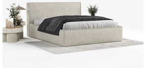 Bézs kárpitozott ágyneműtartós franciaágy ágyráccsal 180x200 cm Lounge L – Maison de Rêve