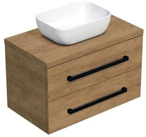 Fürdőszobaszekrény fekete fogantyúval SAT Cube Way 80x71x46 cm tölgy Hickory matt CUBE46C803DH45