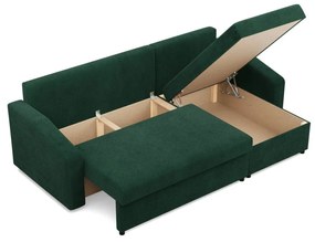 Zeus sarokkanapé, 2 ágyneműtartóval, döntött kartámasz, kordbársony, univerzális oldal, hab töltet, zöld