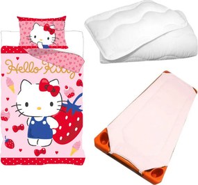 Hello Kitty Strawberry gyerek, ovis ágyneműhuzat, derékalj és paplan/párna szett 100x135 cm 40x60 cm