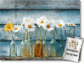 Fotótapéta Flizelina Deszkák Fa Virágok Margaréták Boho 150x105 ragasztó