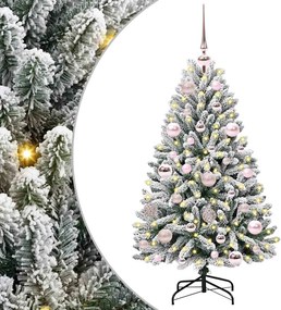 vidaXL Mű karácsonyfa 150 LED-del Zöld és Fehér 120 cm PVC és fém