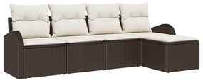 Kerti Kanapé Szett párnával 5 pcs Barna és fehér Poli rattan