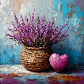 Vászonkép Canvas Dekoráció Kosár Virágok Hanga Szív 80x80