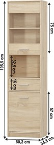 Vitrines szekrény 1D1W1S, sonoma tölgyfa, TEYO