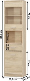 Vitrines szekrény 1D1W1S, sonoma tölgyfa, TEYO