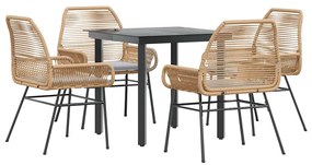 vidaXL 5 észes barna polyrattan üveg kerti étkezőgarnitúra párnával