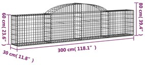 9 db íves horganyzott vas gabion kosár 300x30x60/80 cm