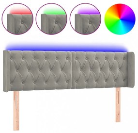 világosszürke bársony LED-es fejtámla 147 x 16 x 78/88 cm