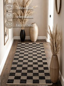 Fekete-krémszínű kétoldalas-kézi szövésű jutakeverék futószőnyeg 80x200 cm Rex – Hanse Home