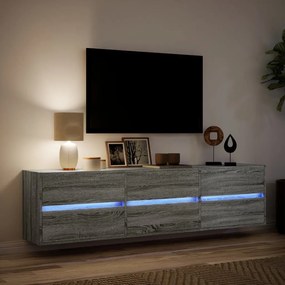 szürke sonoma színű fali TV-szekrény LED-del 180 x 31 x 45 cm