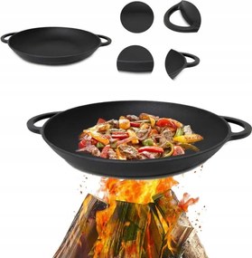 Öntöttvas Serpenyő Alacsony 38x9 cm Grill Tűz Gáz Fogantyúkkal