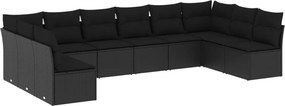 vidaXL 10 részes fekete polyrattan kerti ülőgarnitúra párnákkal