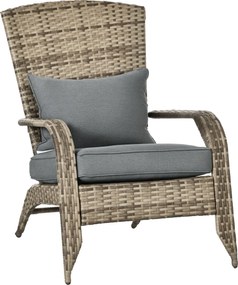 Outsunny Adirondack Kerti Szék Kartámasszal és Párnákkal, Rattan és Acél Szék Beltéri és Kültéri Használatra, 64x80x90 cm, Sötétszürke | Aosom