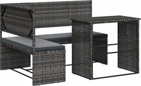 vidaXL L-alakú szürke polyrattan kerti kanapé asztallal és párnákkal