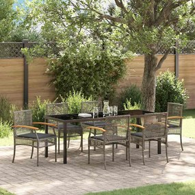 vidaXL Kert étkező szett 7 pcs Szürke polirattan