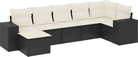 vidaXL 7 részes fekete polyrattan kerti ülőgarnitúra párnával