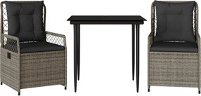vidaXL 3 részes szürke polyrattan kerti étkezőgarnitúra párnával