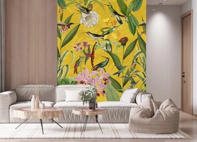 Gario Fotótapéta Madarak és levelek sárga háttéren - Andrea Haase Anyag: Vlies, Méret: 150 x 210 cm