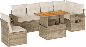 vidaXL 7 részes bézs polyrattan kerti ülőgarnitúra párnákkal