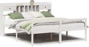 vidaXL fehér tömör fenyőfa könyvespolcos ágy matrac nélkül 180x200 cm