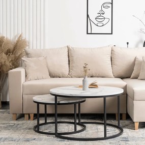 Dohányzóasztal szett fehér márvány hatású felülettel DAFNE MAX