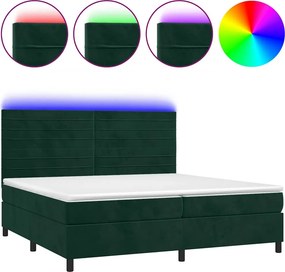 vidaXL sötétzöld bársony rugós és LED-es ágy matraccal 200x200 cm